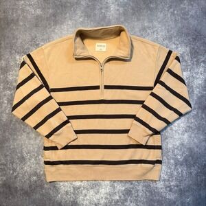 Abercrombie & Fitch Soft A&F Max Essentials Quarter Zip Pullover Tan Striped M